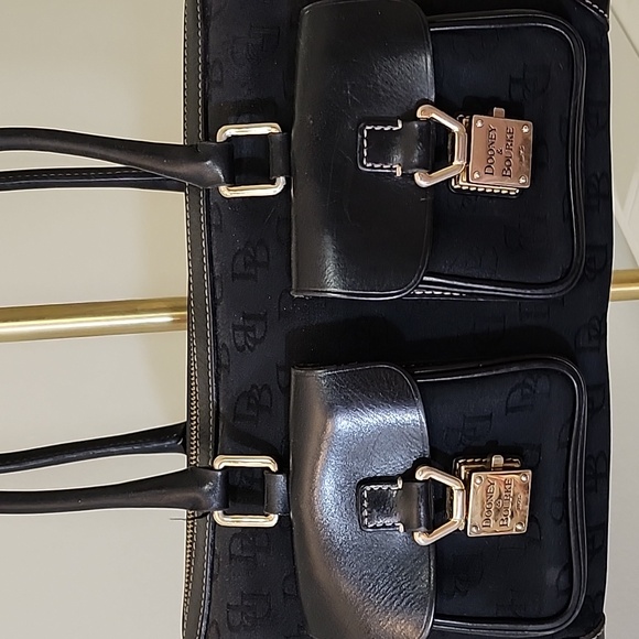 Dooney & Bourke Y2K  Black Legacy Signature Logo Canvas Leather Hobo/ Handbag - Picture 4 of 16